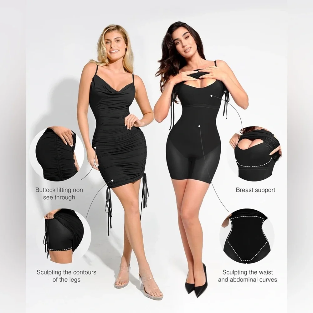 Popilush Women’s Built in Bra Shapewear Drawstring Adjustable Ruched Mini - Picture 2 of 8